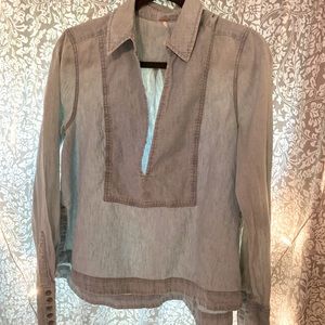 Free People light denim blouse.